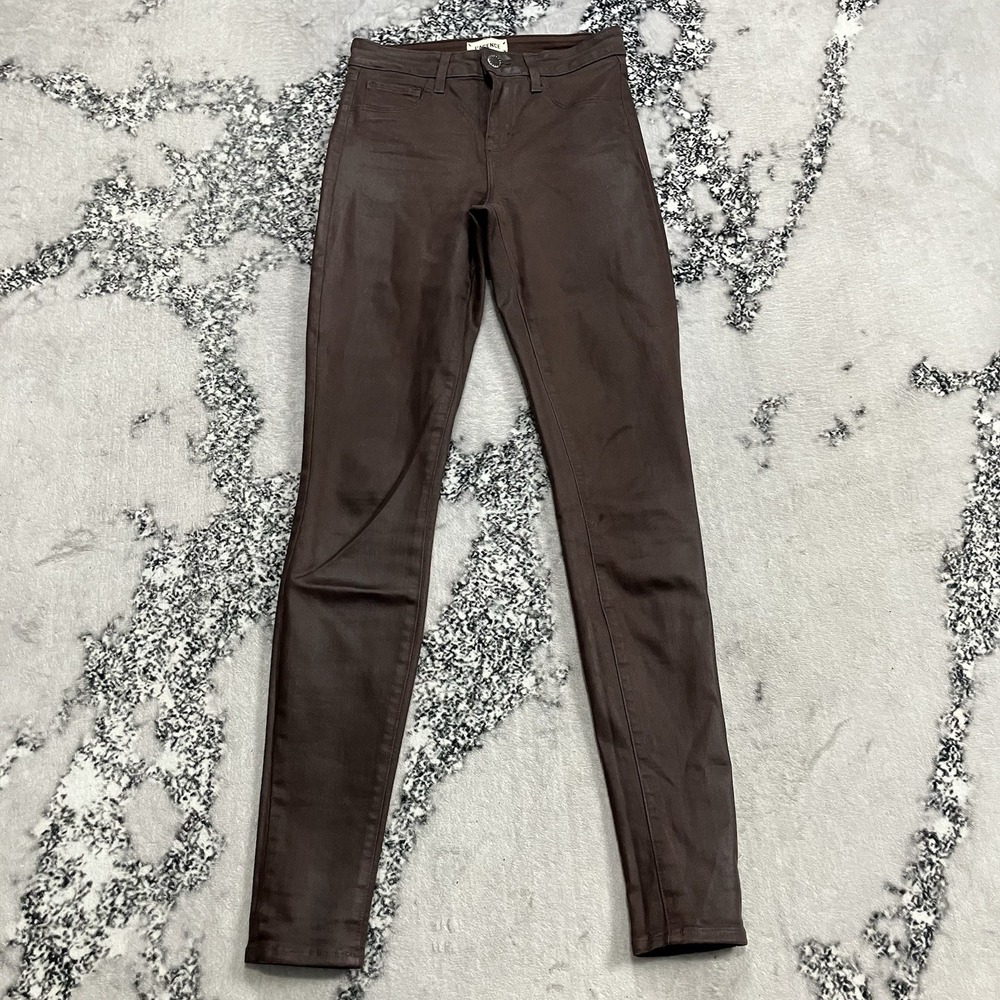 L'Agence Coated Skinny Jeans Brown High Rise Stretch Denim Size 24 USA